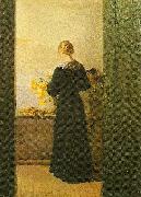 en ung pige ordner blomster Anna Ancher